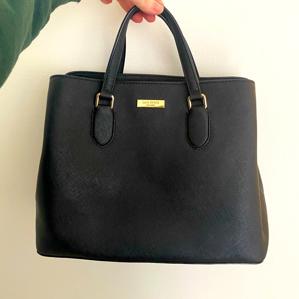 Kate Spade Black Leather Hand Bag With Crossbody Strap Included